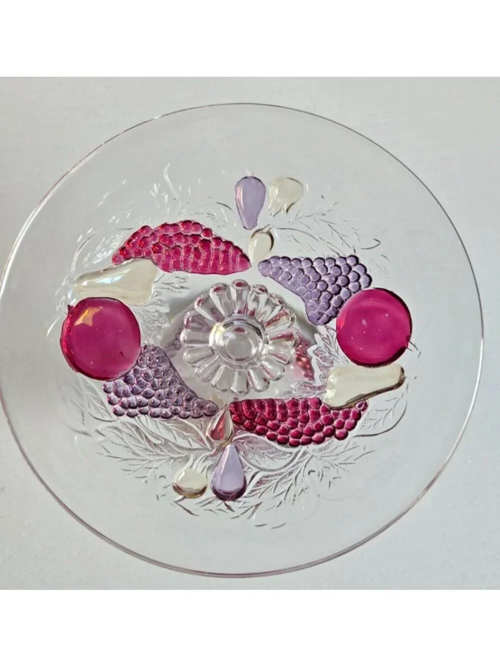 Vintage Westmoreland Glass Della Robbia Fruits Small Compote Pedestal Dish Plate